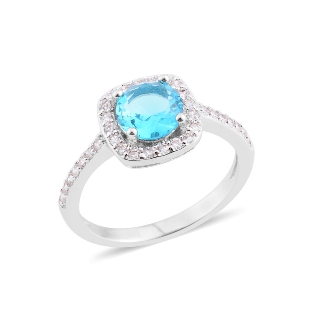 Blue and White CZ Ring in Silvertone